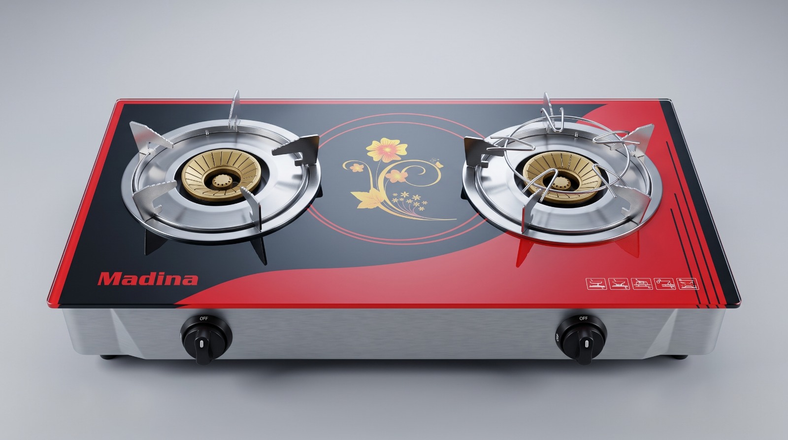 Madina Premium Gas Stove M 26 GR Red  LPG Double Gas Stove 