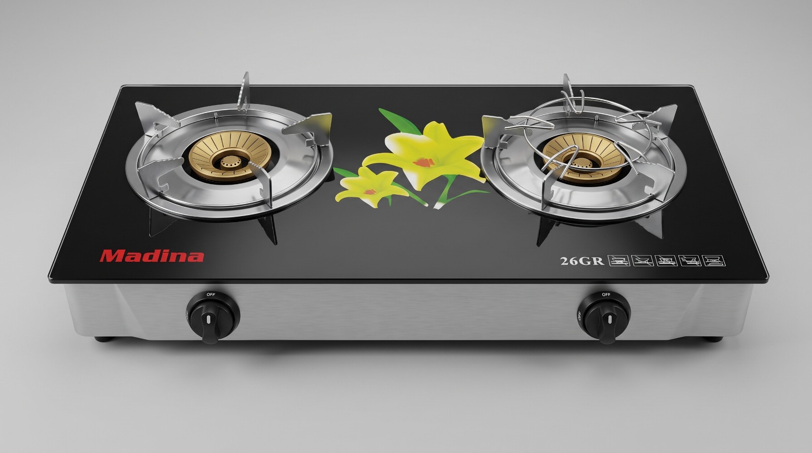 Madina Premium Gas Stove M 26 GR Black LPG Double Gas Stove 